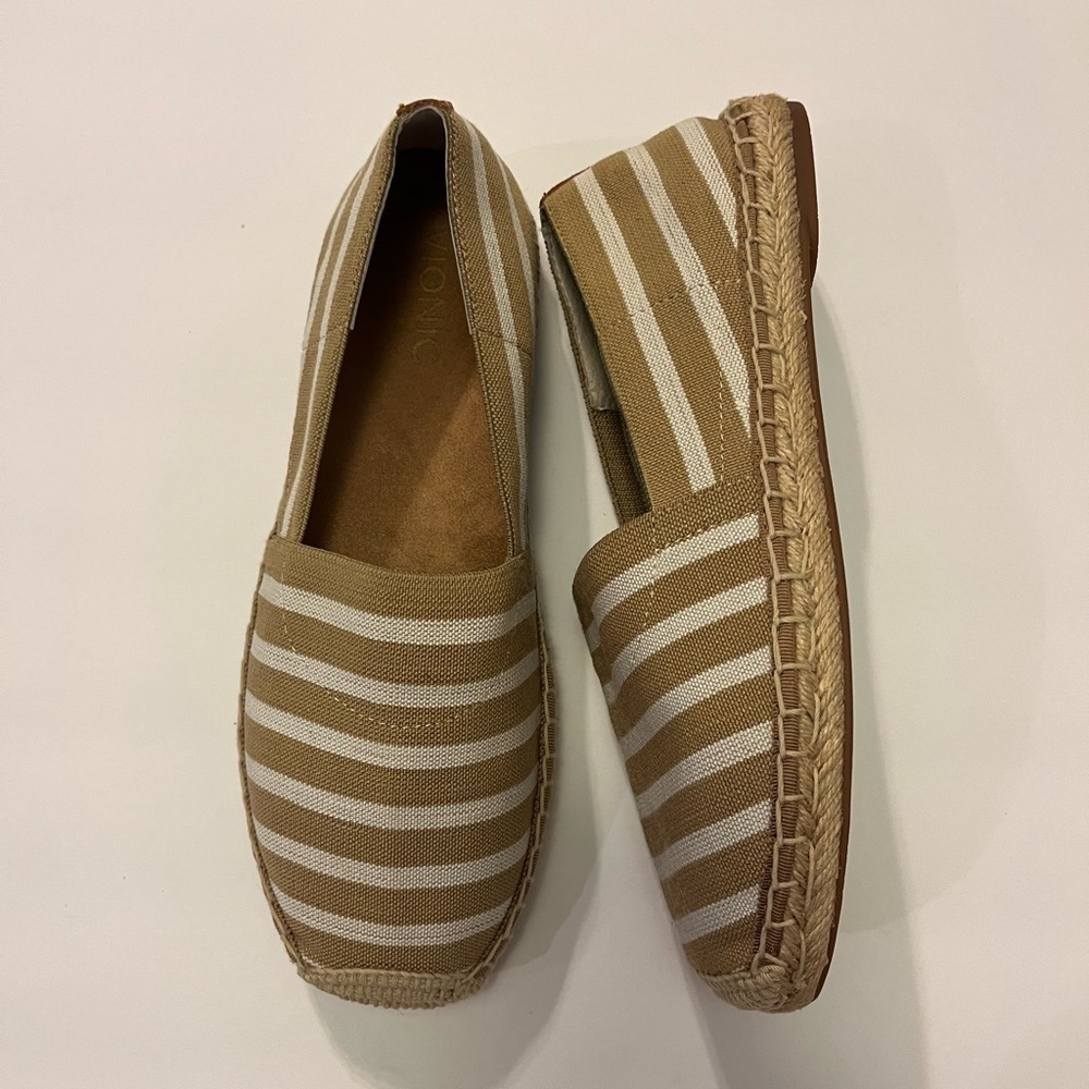 Vionic Tan and White Striped Espadrilles